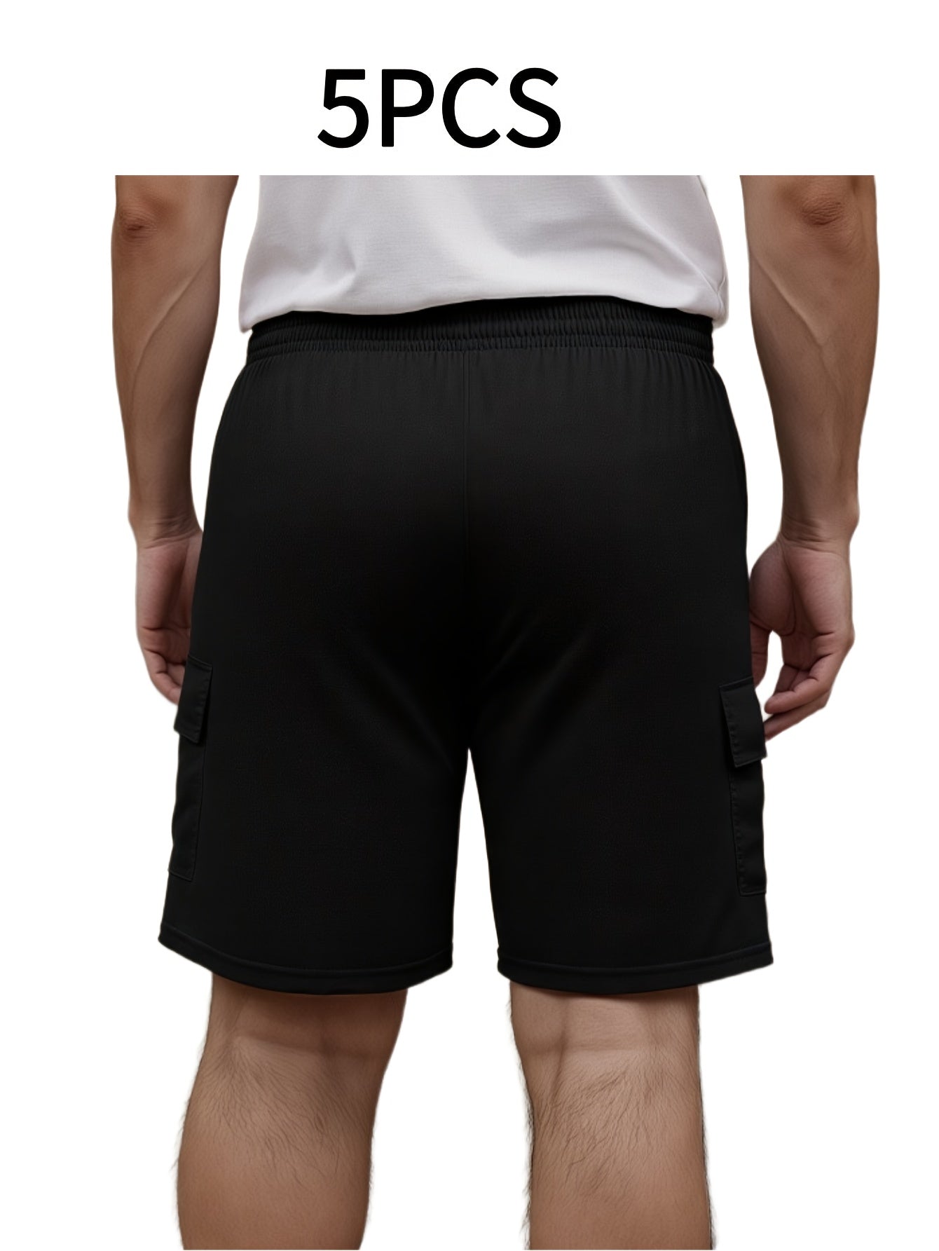 5pcs Set Of Men'S Shorts, Casual Loose-fitting Shorts, Summer Knee-length Pants, Trendy Straight-leg Casual Knee-length Shorts, Basketball Shorts, Summer Men'S Multi-pocket Waist Drawstring Adjustable Durable Casual Work Shor