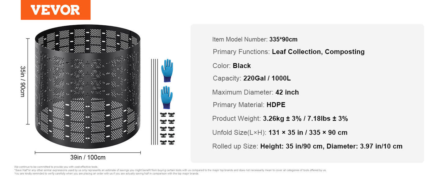 VEVOR Garden Compost Bin Large Capacity 80 Gallon BPA Free Outdoor Composter with Top Lid and Bottom Door Black