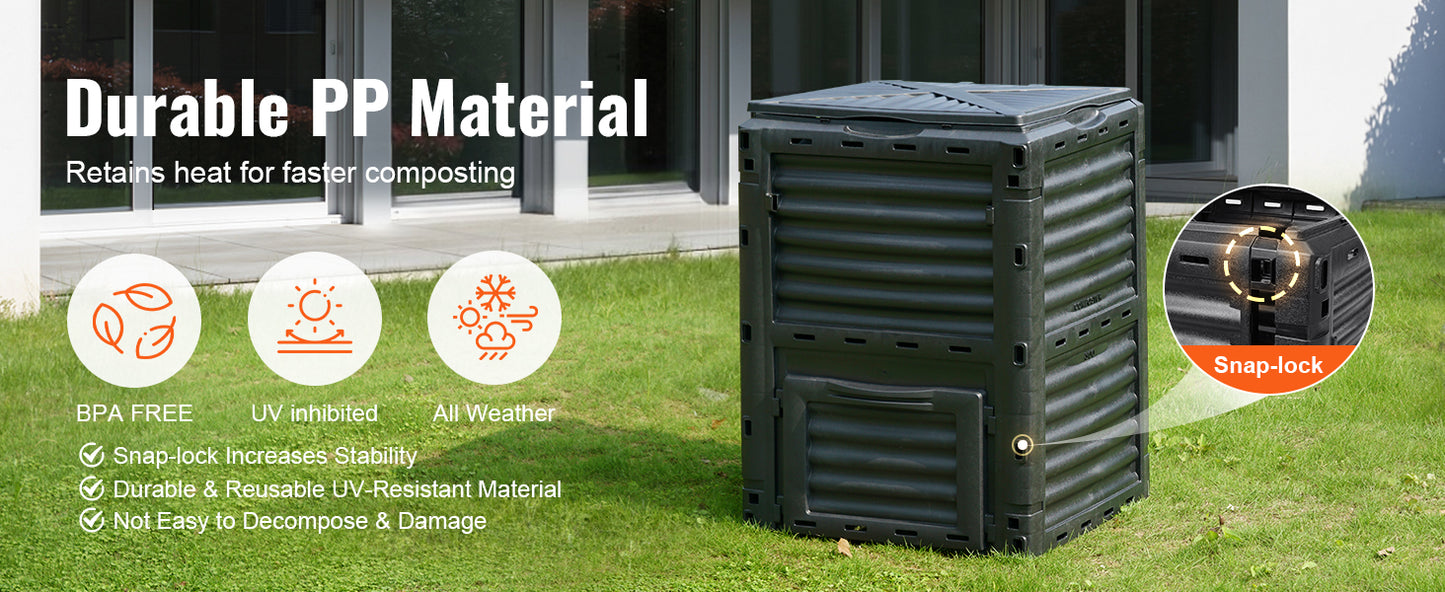 VEVOR Garden Compost Bin Large Capacity 80 Gallon BPA Free Outdoor Composter with Top Lid and Bottom Door Black