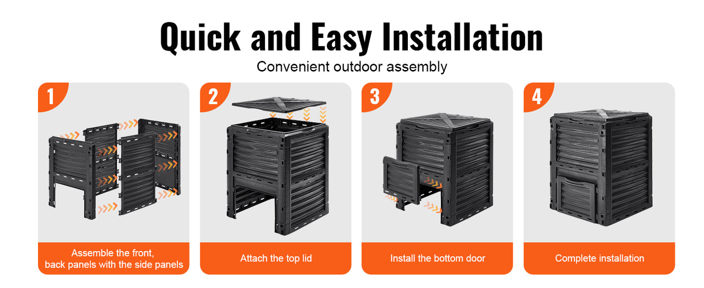 VEVOR Garden Compost Bin Large Capacity 80 Gallon BPA Free Outdoor Composter with Top Lid and Bottom Door Black