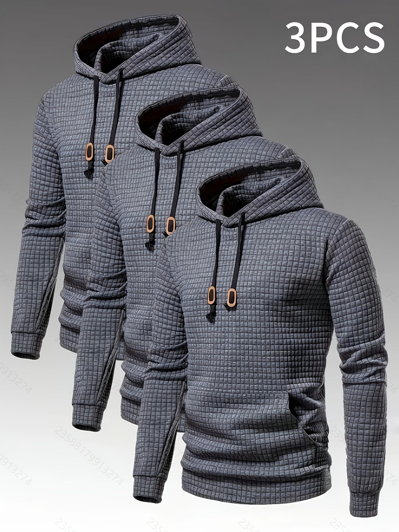 [Heavy-Duty Hooded Sweatshirts] 3pcs Heavy-Duty Men's Hooded Sweatshirts | Pullover Hoodies with Kangaroo Pocket, Dark Grey/Charcoal, Machine Washable Non-Stretch Fabric for Gym, Everyday & Formal Wear - Minimalist Men's Ward