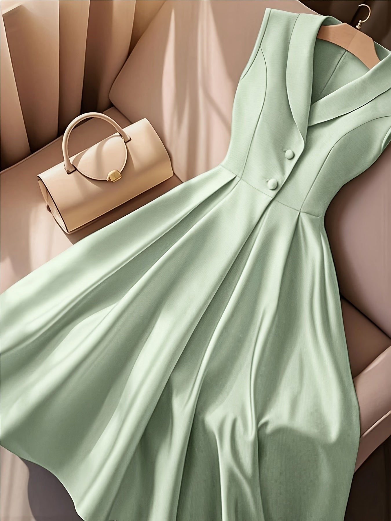 Women's Elegant Slim Fit Sleeveless V-Neckdress - Button-Up Front, Non-Stretchy Formal & Casual Outfit for Office, Party, Vacation - Machine Washable Women's Clothing, Party Attire, Timeless Fashion Piece, Smooth Fabric Finis