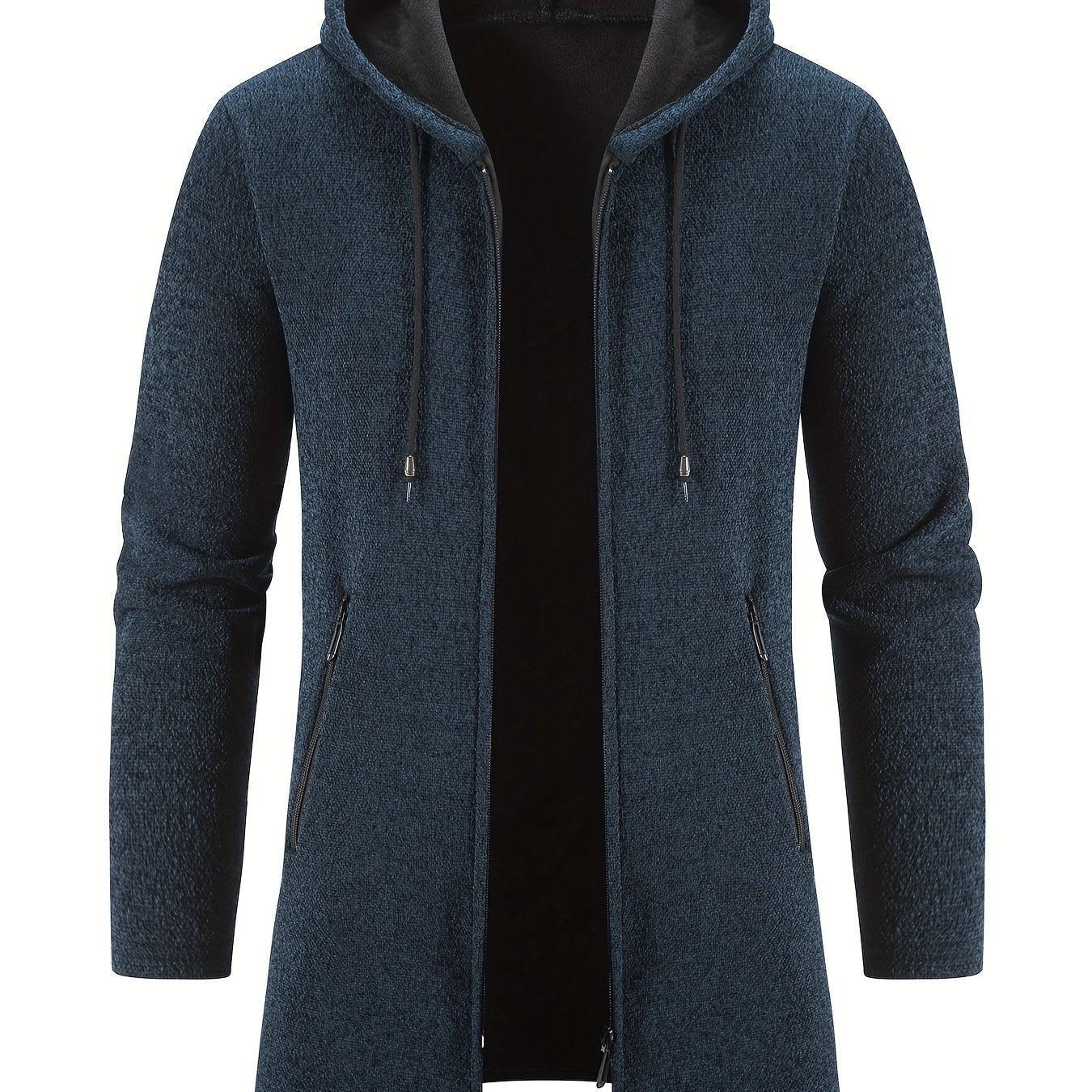 Men'S Fleece-Like Warmth Hooded Cardigan Jacket - Mid-Length Zipper Front Windbreaker Coat with Full-Zip Closure, Loose Fit Long Sleeve Winter Outerwear, Polyester Shell & Pockets for Casual & Semi-Formal Outfits (Autumn/Wint