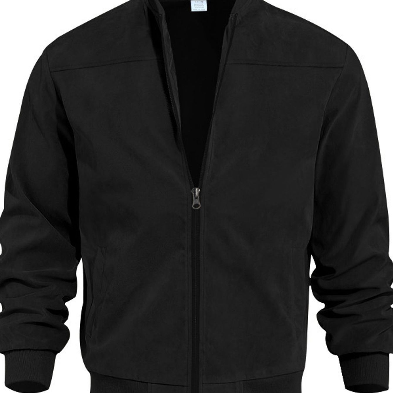 Men's Slim Fit Full-Zip Stand Collar Jacket - Luxury Full-Zip Closure, Zippered Pockets, Outerwear Coat for Fall/Winter, Navy Blue/Black/Other Colors, Machine Washable & Wrinkle-Resistant Casual to Formal Events, Patchwork De