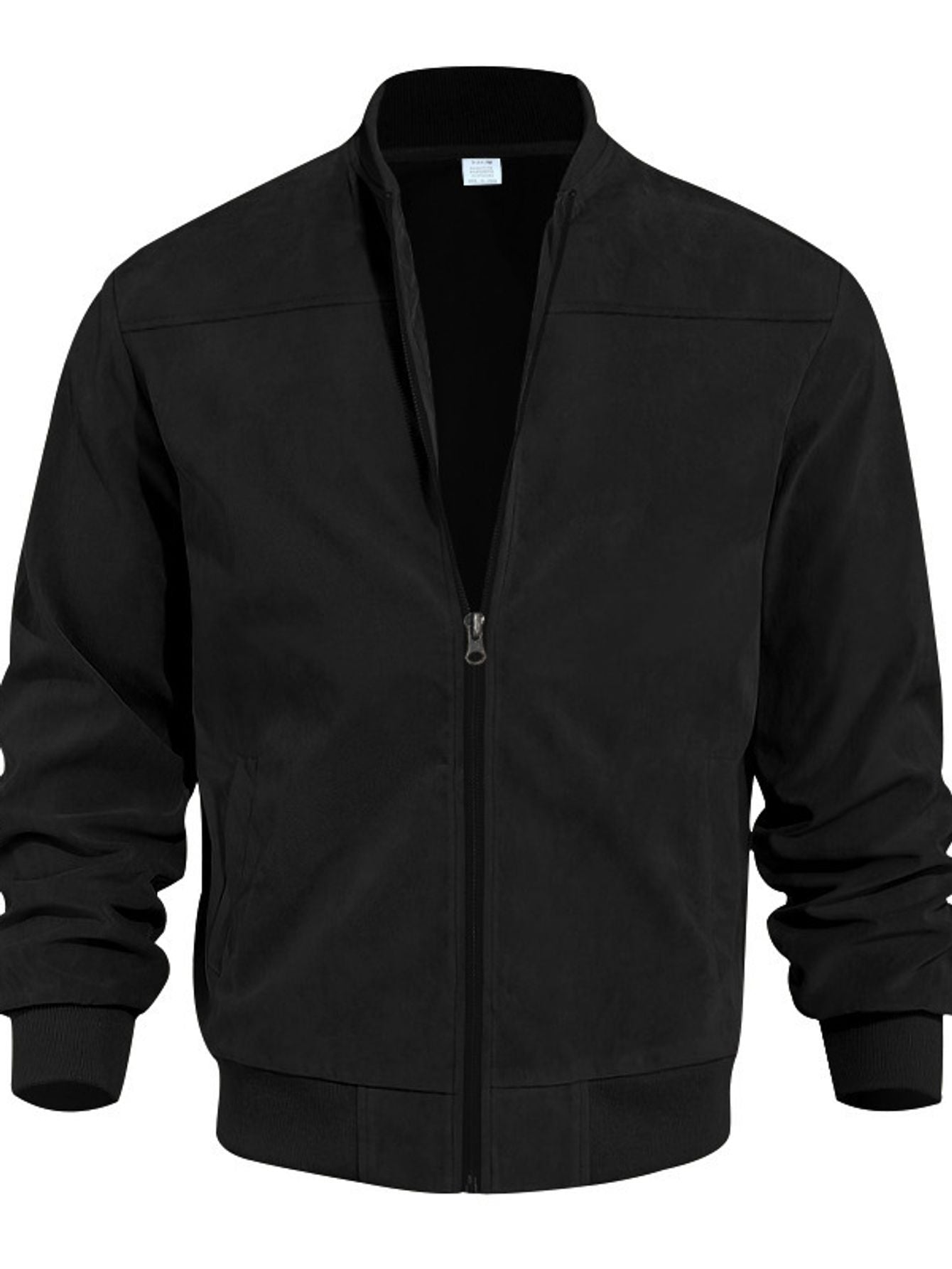 Men's Slim Fit Full-Zip Stand Collar Jacket - Luxury Full-Zip Closure, Zippered Pockets, Outerwear Coat for Fall/Winter, Navy Blue/Black/Other Colors, Machine Washable & Wrinkle-Resistant Casual to Formal Events, Patchwork De