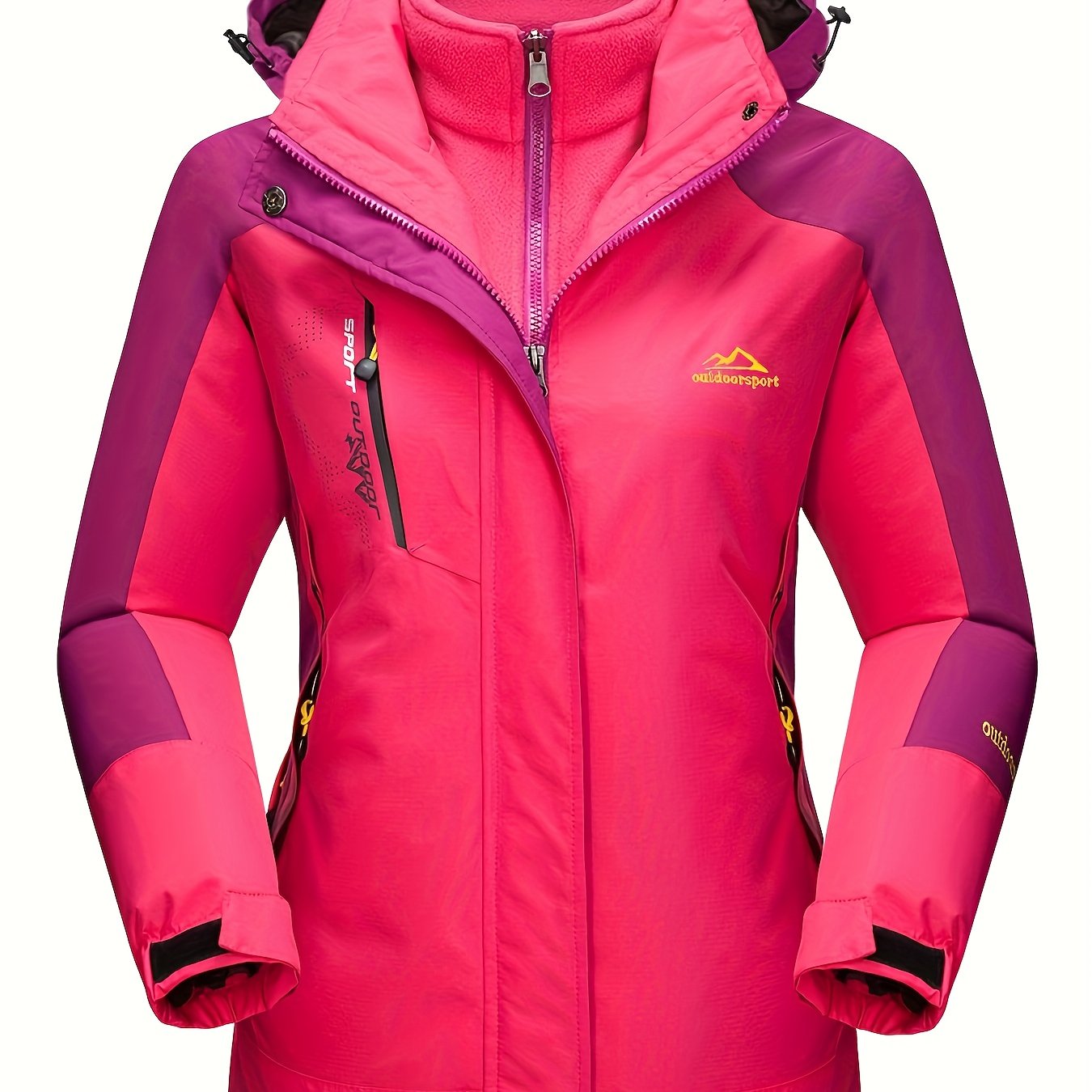 Women'S 3-in-1 Winter Coats Snow Ski Jacket Fleece Lined Winter Jacket Parka Windproof Hiking Hooded Coat Multi-pocket Winter Camping Parka Wear Resistant Snowboarding Warm Fleece Jacket