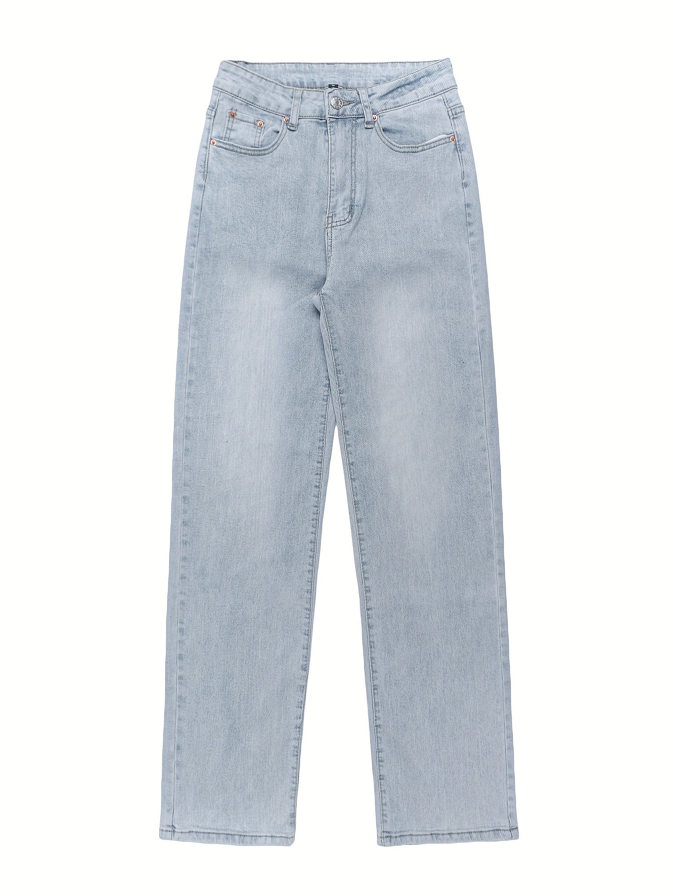 GILIPUR Women's High-Waist Straight-Leg Jeans - Light Washed Blue Denim, Loose Fit Vintage-Inspired Casual Street Style with Belt Loops & Functional Pockets, All-Season Comfort for Casual Attire & Layered Outfits (Machine Was