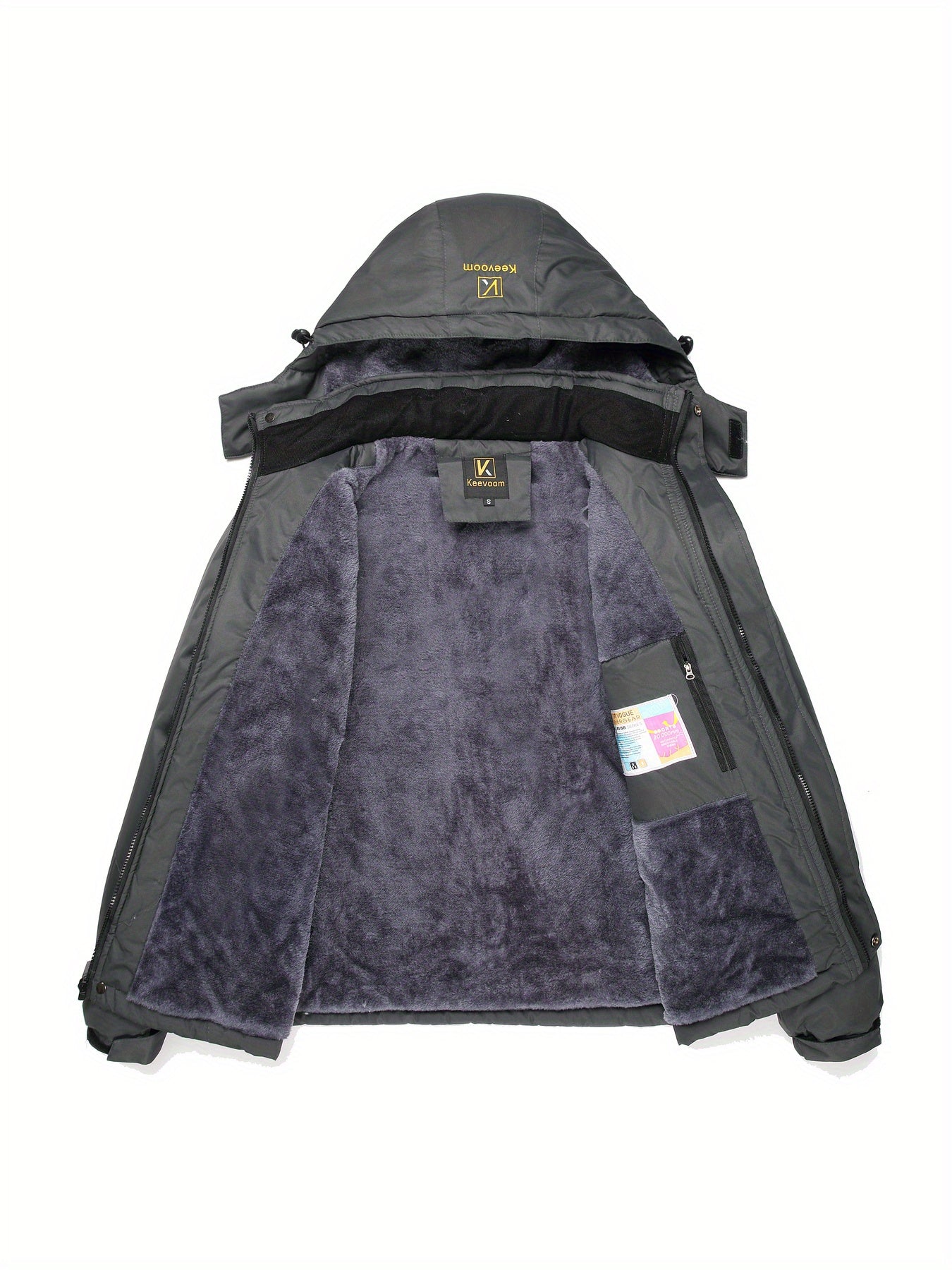 Keevoom Men's Fleece-Lined Jacket Hooded High Quality Windproof Shell Coat with Full-Zip, Hood & Pockets - Loose Fit Winter Sports Gear for Skiing, Snowboarding, (Grey) - Machine Washable, Winter Jacket For Women, Winter Jack