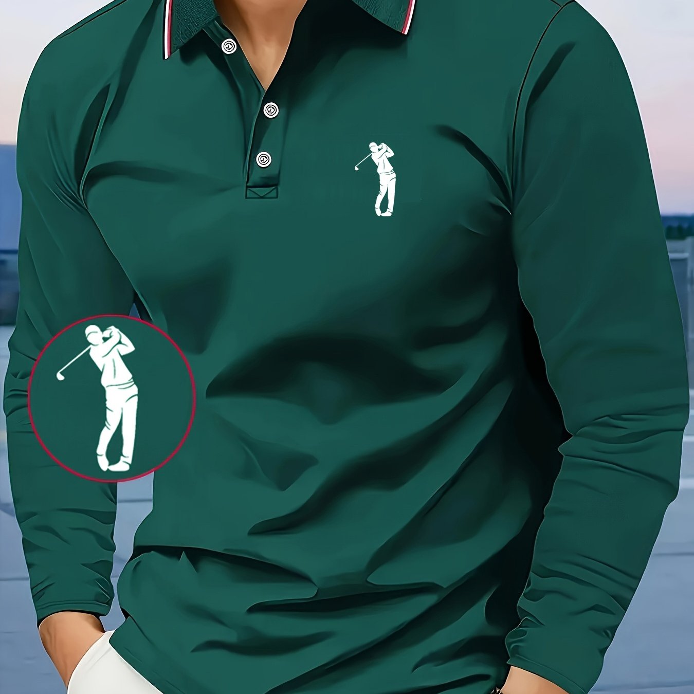 Men's -Inspired Long Sleeve Dress Shirt - Bright Blue with White Player Print & Red/White Striped Collar, Breathable Slim Fit, Machine Washable, All-Season Casual & Semi-Formal Wear with Swing Button Placket - Ideal for Outin