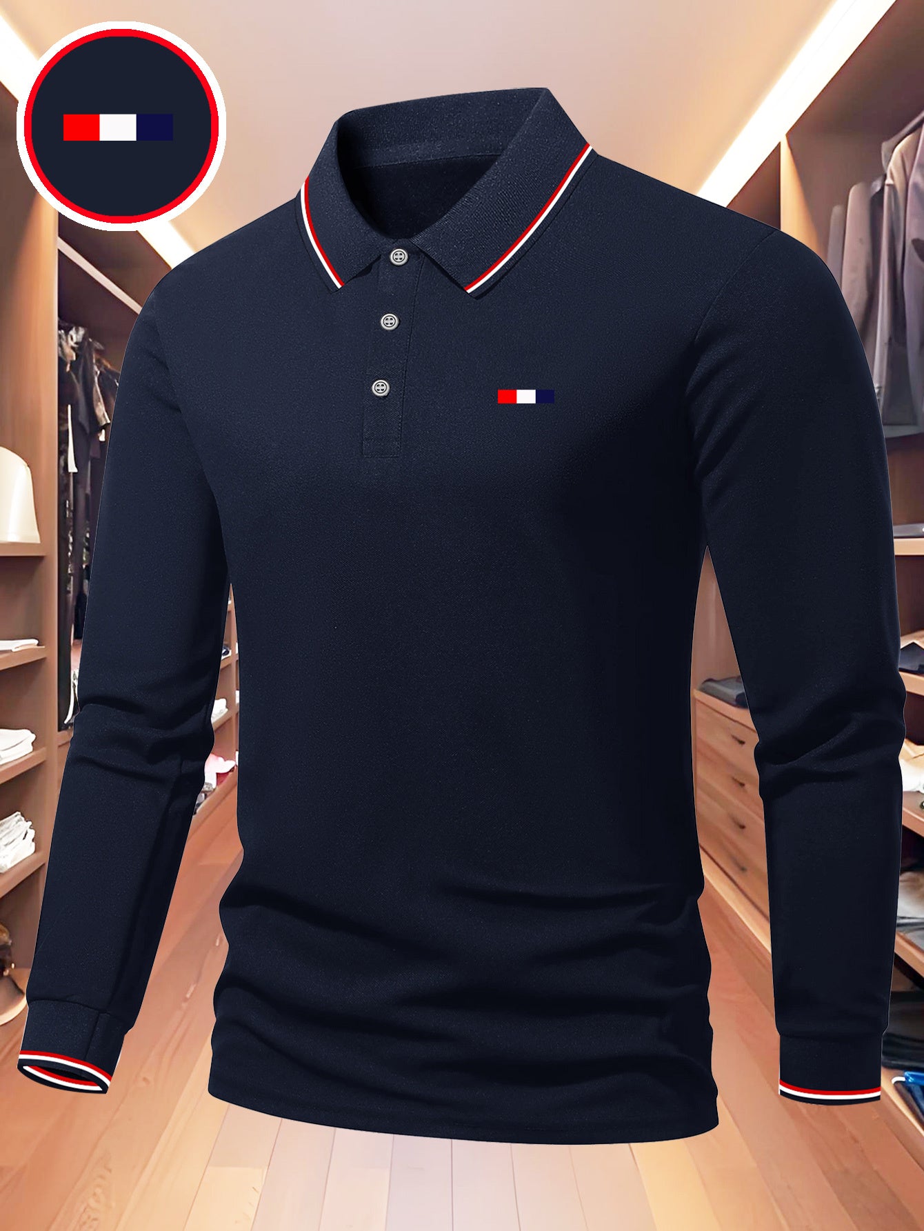 Men'S Slim-Fit All-Season Long-Sleeve Shirt - Full-Body Print with French Flag Design, Turn- Collar & Red/White Piping - Breathable for Golf, Business Casual & Casual Attire - Versatile Workwear & Outdoor Sports Shirt - Ideal