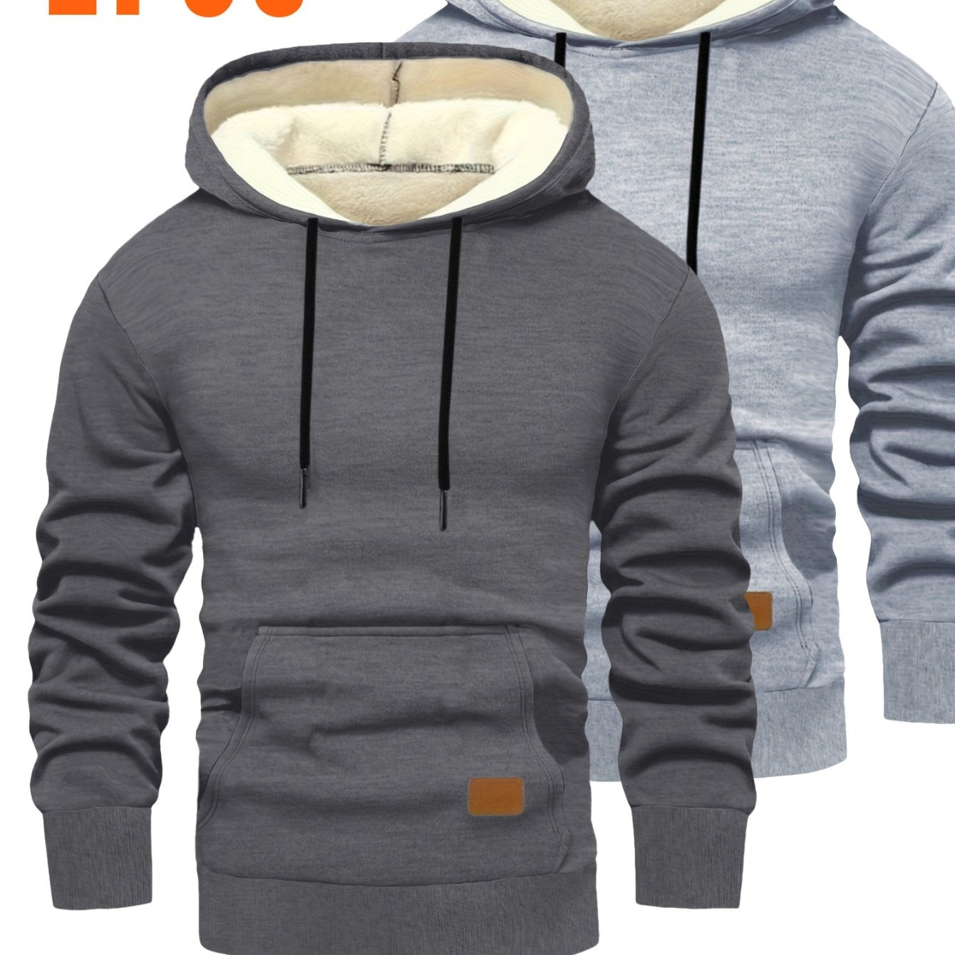 2pcs Men'S Hooded Sweaters - Pullover Hoodies with Kangaroo Pocket, Machine Washable Loose Fit Casual & Formal Wear, Black & Grey/White Solid Color Layering Essentials for Autumn/Winter, Warm Full-Zip Hooded Sweater for Daily