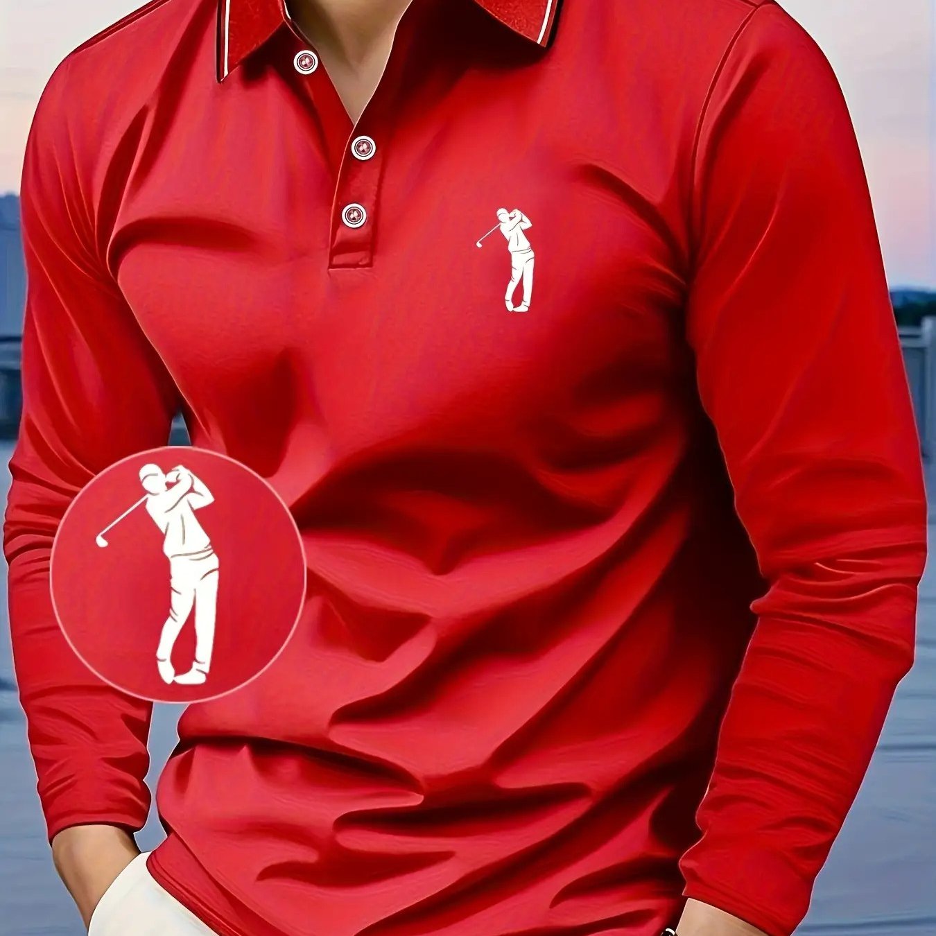 Men's -Inspired Long Sleeve Dress Shirt - Bright Blue with White Player Print & Red/White Striped Collar, Breathable Slim Fit, Machine Washable, All-Season Casual & Semi-Formal Wear with Swing Button Placket - Ideal for Outin