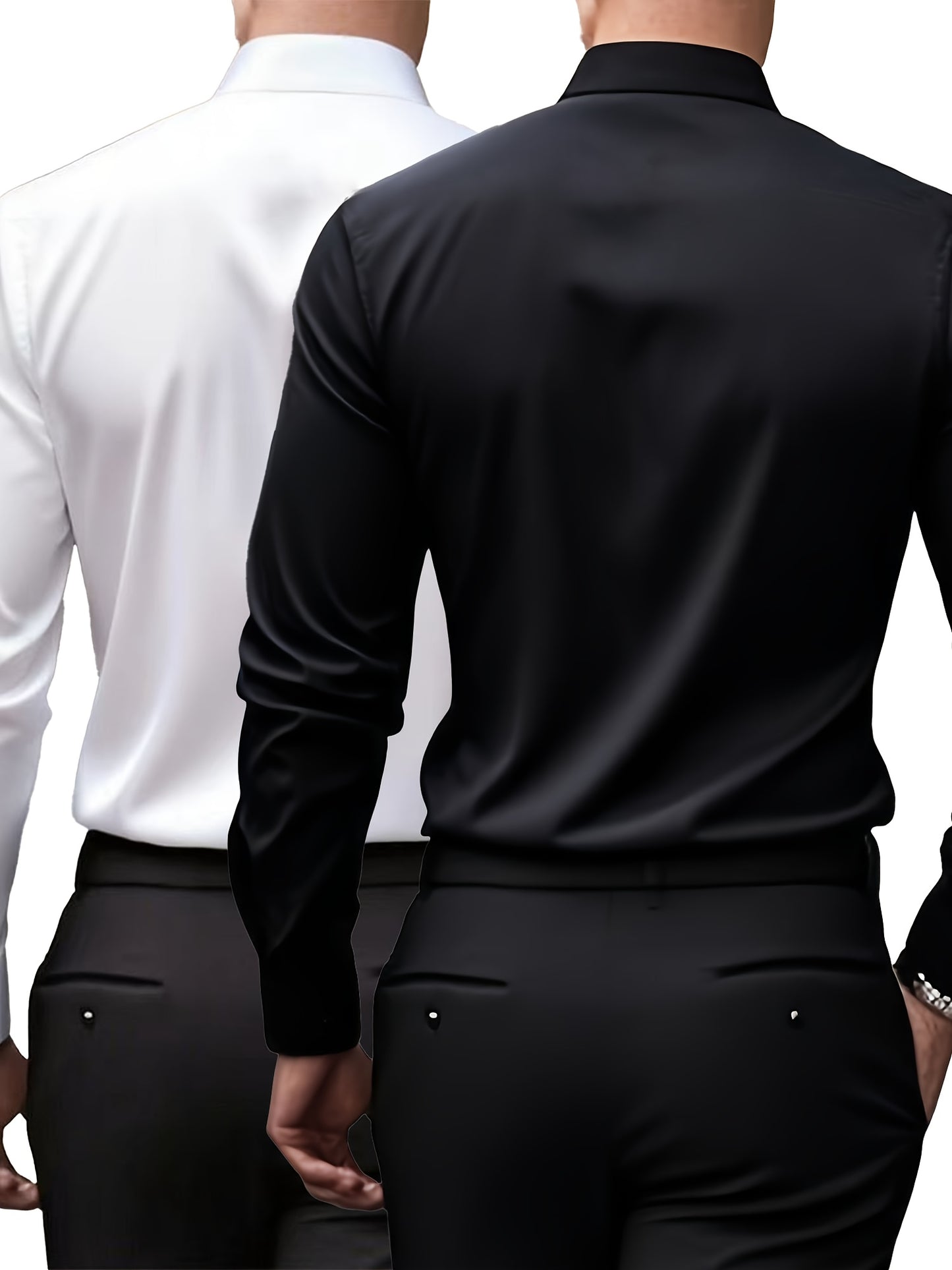 Men'S Formal & Business Casual Long Sleeve Shirt - Classic Point Collar Button-Up Blouse, Loose Fit Non-Stretch Fabric, All-Season Office & Everyday Formal Attire in Classic Colors (White, Brown, Black) - Easy Care Profession