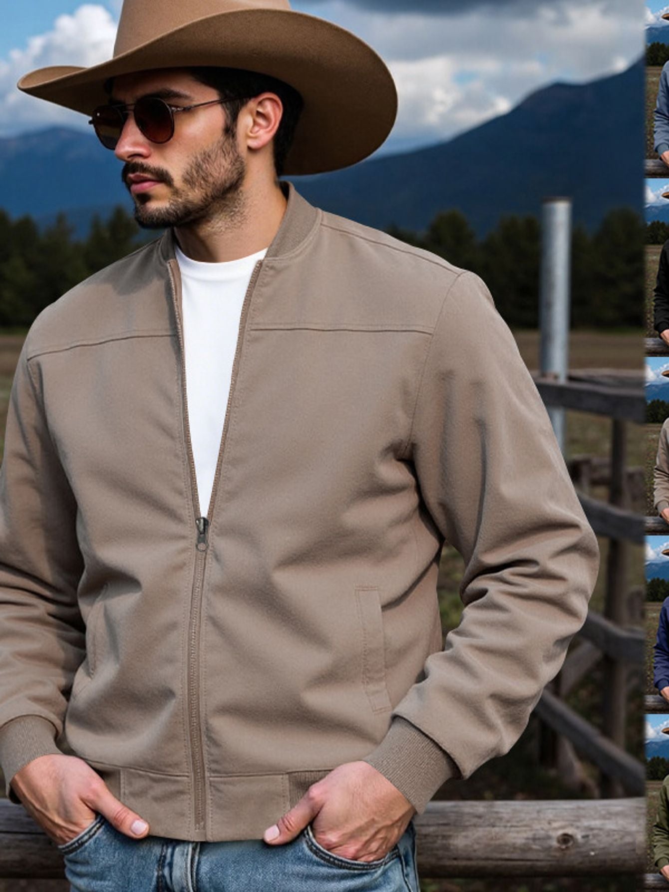 Men's Slim Fit Full-Zip Stand Collar Jacket - Luxury Full-Zip Closure, Zippered Pockets, Outerwear Coat for Fall/Winter, Navy Blue/Black/Other Colors, Machine Washable & Wrinkle-Resistant Casual to Formal Events, Patchwork De