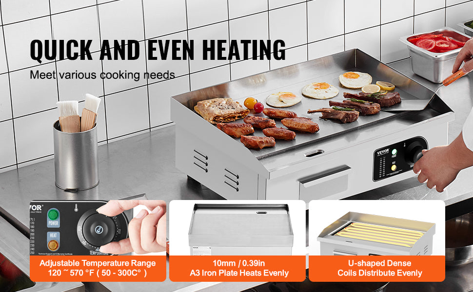 SucceBuy 3200W Commercial Electric Griddle Countertop Flat Top Grill for Home and Restaurant Use Temperature Range 122 to 572 Degrees Fahrenheit