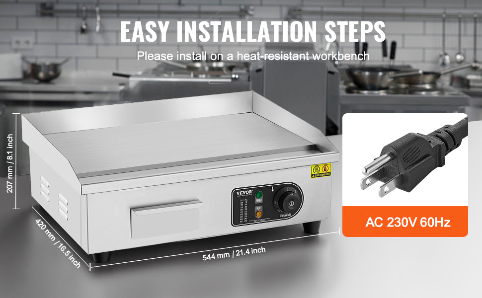 SucceBuy 3200W Commercial Electric Griddle Countertop Flat Top Grill for Home and Restaurant Use Temperature Range 122 to 572 Degrees Fahrenheit