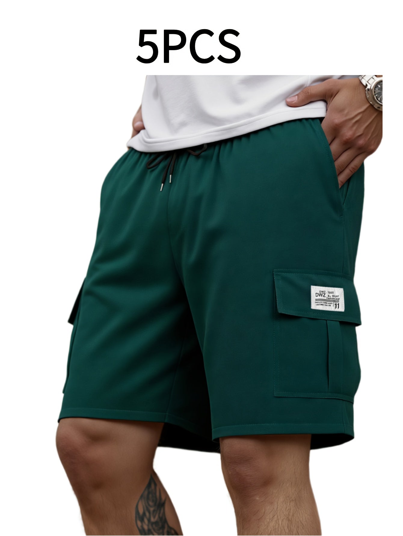5pcs Set Of Men'S Shorts, Casual Loose-fitting Shorts, Summer Knee-length Pants, Trendy Straight-leg Casual Knee-length Shorts, Basketball Shorts, Summer Men'S Multi-pocket Waist Drawstring Adjustable Durable Casual Work Shor
