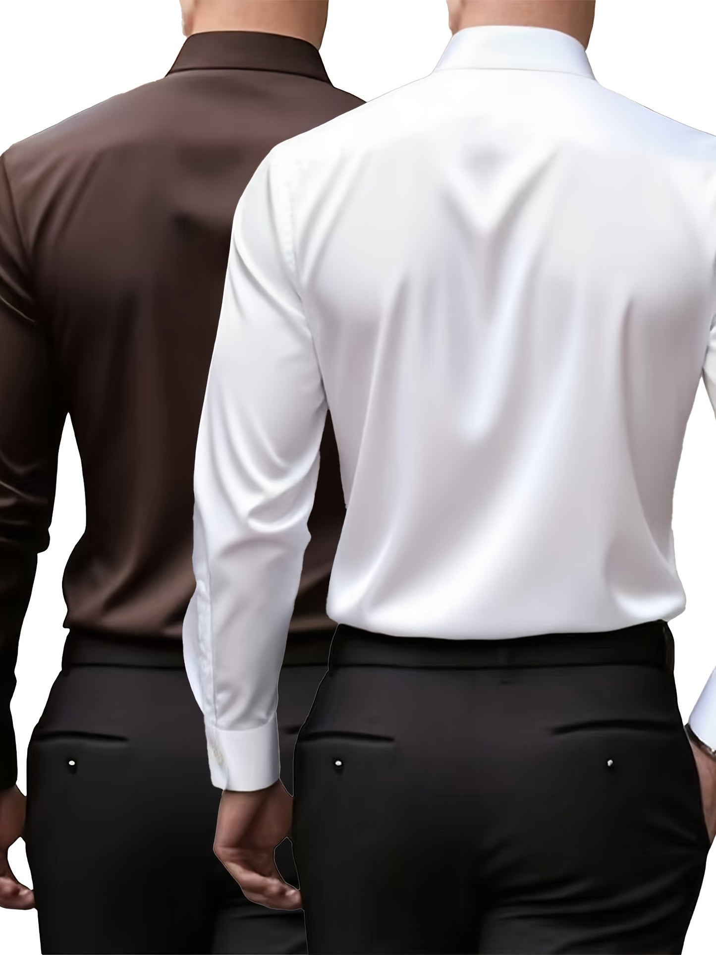 Men'S Formal & Business Casual Long Sleeve Shirt - Classic Point Collar Button-Up Blouse, Loose Fit Non-Stretch Fabric, All-Season Office & Everyday Formal Attire in Classic Colors (White, Brown, Black) - Easy Care Profession