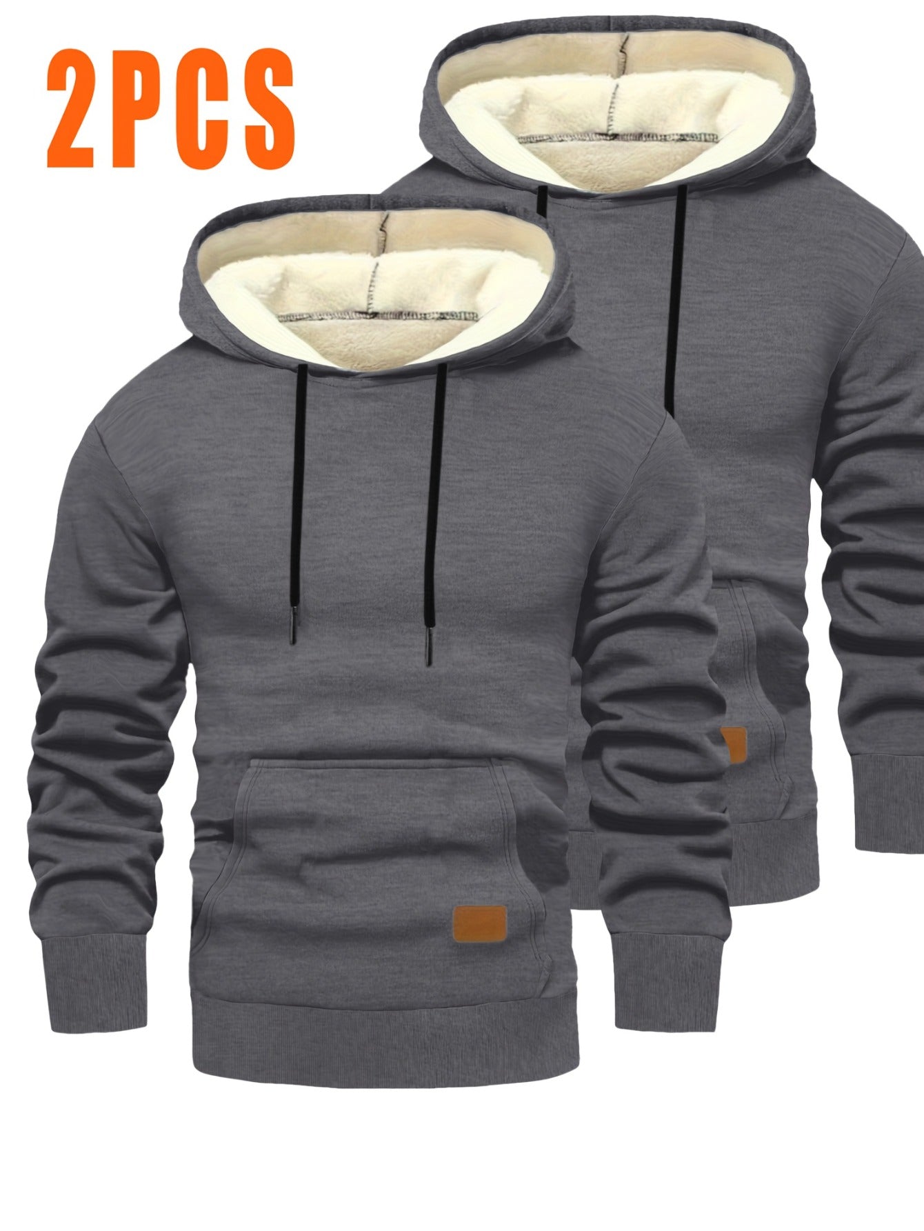 2pcs Men'S Hooded Sweaters - Pullover Hoodies with Kangaroo Pocket, Machine Washable Loose Fit Casual & Formal Wear, Black & Grey/White Solid Color Layering Essentials for Autumn/Winter, Warm Full-Zip Hooded Sweater for Daily