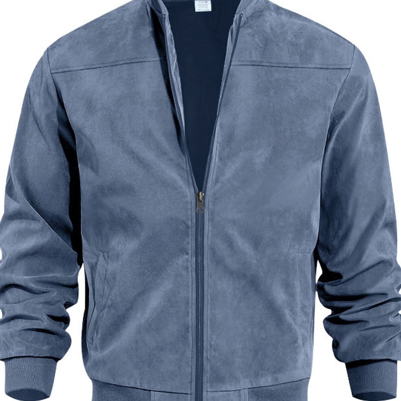 Men's Slim Fit Full-Zip Stand Collar Jacket - Luxury Full-Zip Closure, Zippered Pockets, Outerwear Coat for Fall/Winter, Navy Blue/Black/Other Colors, Machine Washable & Wrinkle-Resistant Casual to Formal Events, Patchwork De