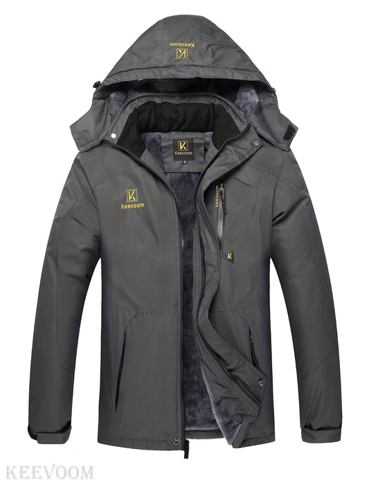 Keevoom Men's Fleece-Lined Jacket Hooded High Quality Windproof Shell Coat with Full-Zip, Hood & Pockets - Loose Fit Winter Sports Gear for Skiing, Snowboarding, (Grey) - Machine Washable, Winter Jacket For Women, Winter Jack