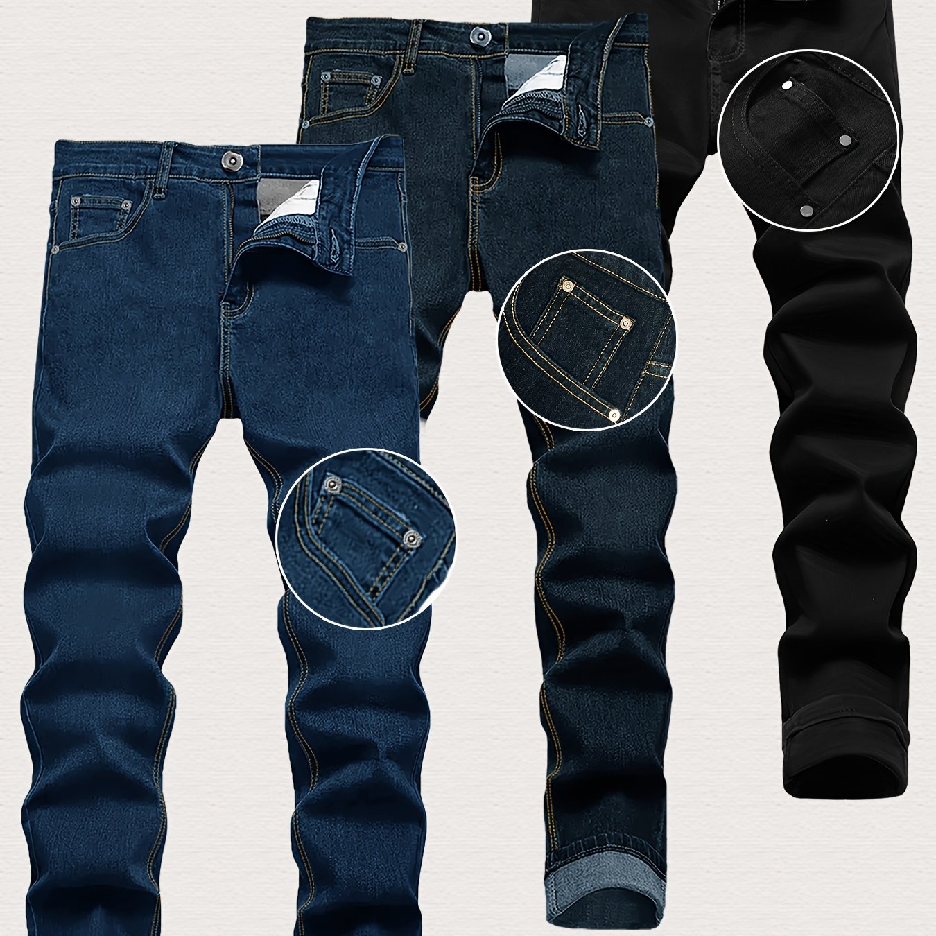 3-Pack Men's Slim Fit Jeans | Business Casual Trousers | Year-Round Versatile Pants | Gift