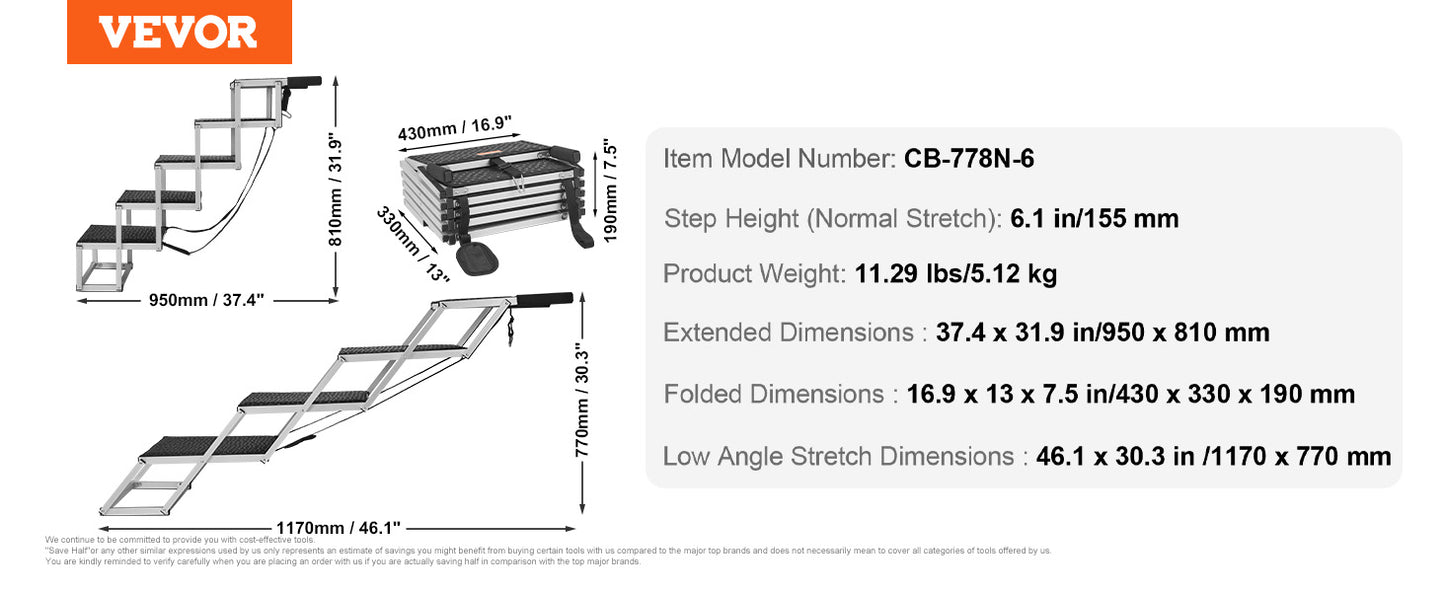 VEVOR Dog Stair for Cars Wide 4-step Dog Car Steps Folding Portable Pet Steps Lightweight Aluminum for Car SUV and Truck 150 lbs