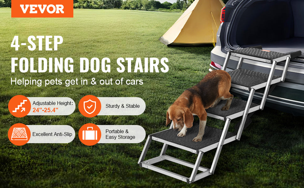 VEVOR Dog Stair for Cars Wide 4-step Dog Car Steps Folding Portable Pet Steps Lightweight Aluminum for Car SUV and Truck 150 lbs