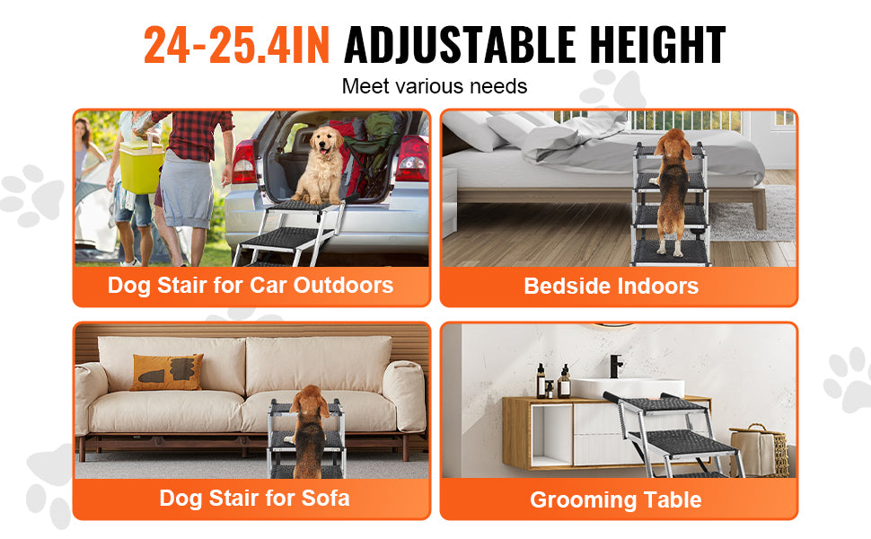 VEVOR Dog Stair for Cars Wide 4-step Dog Car Steps Folding Portable Pet Steps Lightweight Aluminum for Car SUV and Truck 150 lbs