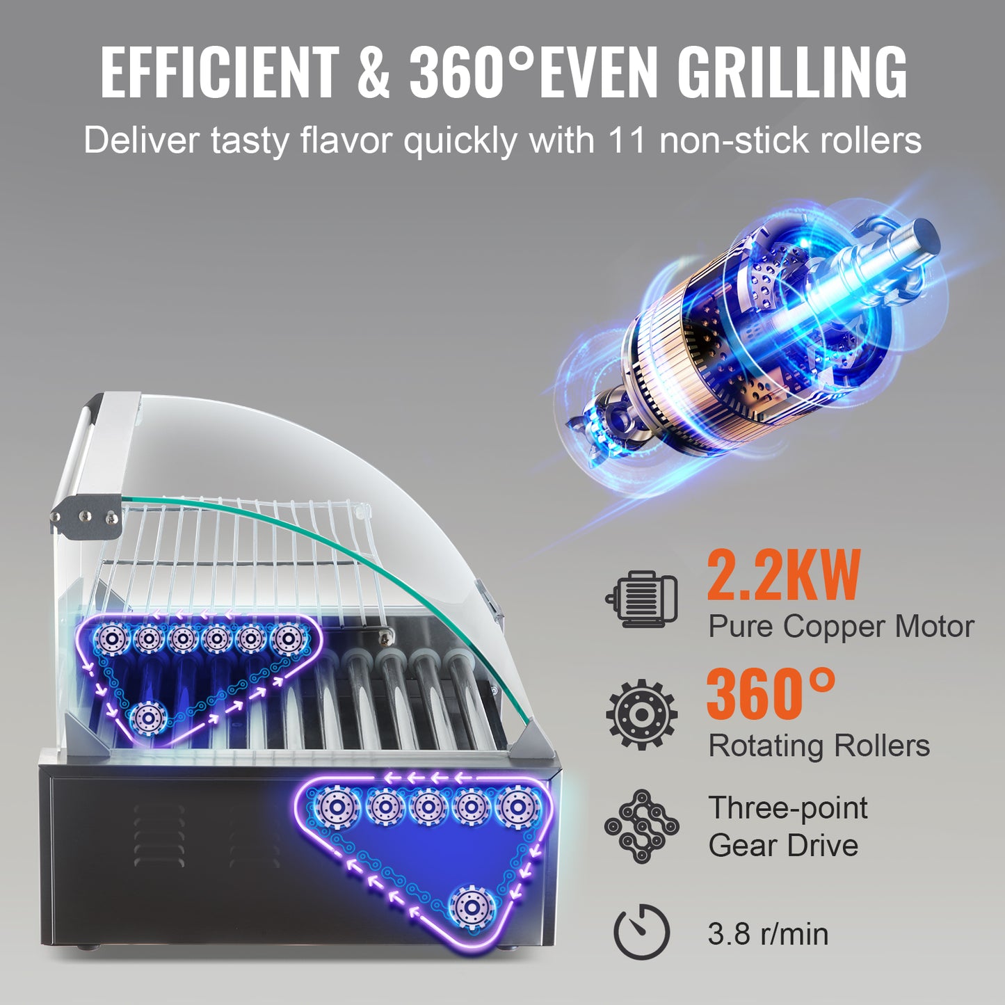 VEVOR Electric Sausage Maker Hot Dog Roller Grill Machine 5 Rods 7 Rods 11 Rods for Camping Party Home Use 110V Commercial Barbecue Appliance