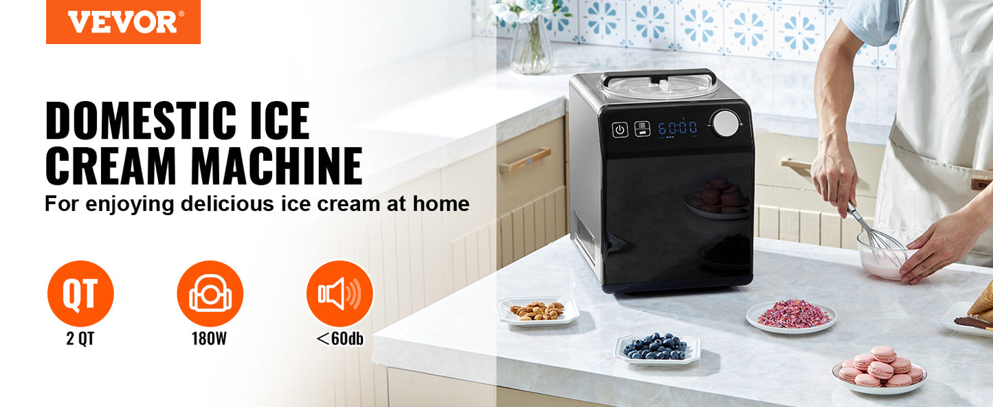 VEVOR Upright Automatic Ice Cream Maker with Built-in Compressor