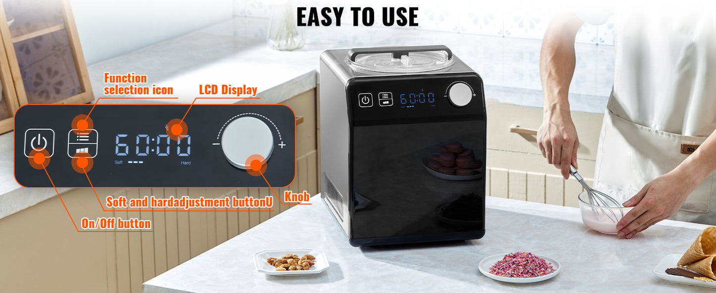 VEVOR Upright Automatic Ice Cream Maker with Built-in Compressor