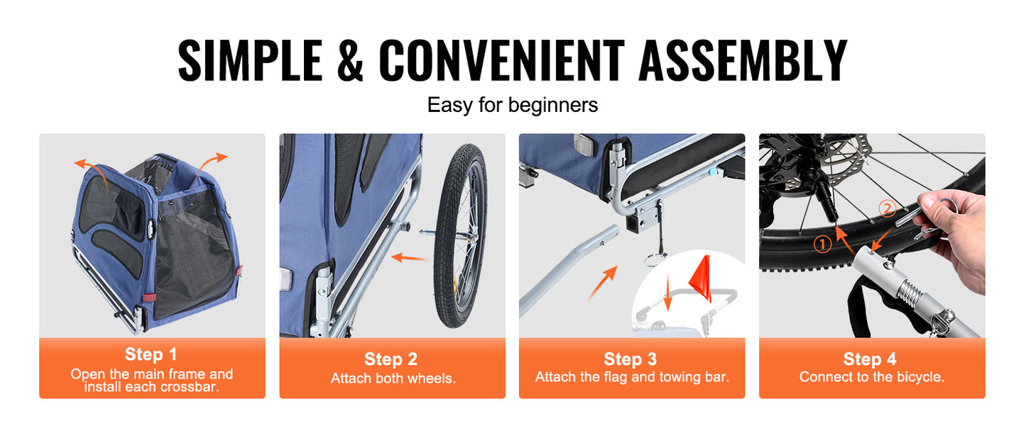 SucceBuy 100 lbs Dog Bike Trailer 2-in-1 Pet Stroller Cart Bicycle Carrier with Wheels Coupler Reflectors Flag for Dogs Travel