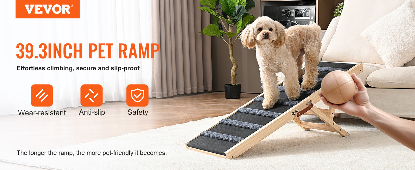 VEVOR Adjustable Dog Ramp Folding Anti-slip Wooden Pet Stairs for Small Old Dogs Easy Climbing Ramp for Sofa Car Bed