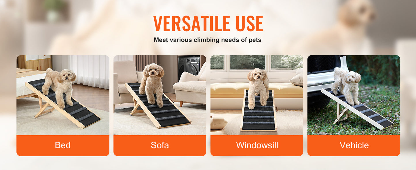VEVOR Adjustable Dog Ramp Folding Anti-slip Wooden Pet Stairs for Small Old Dogs Easy Climbing Ramp for Sofa Car Bed