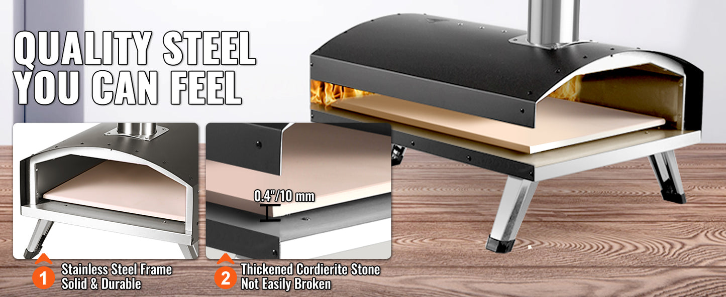 SucceBuy 12 Inch Wood Fired Portable Pizza Oven Food Grade Stainless Steel BBQ for Backyard Camping Picnics Outdoor Cooking