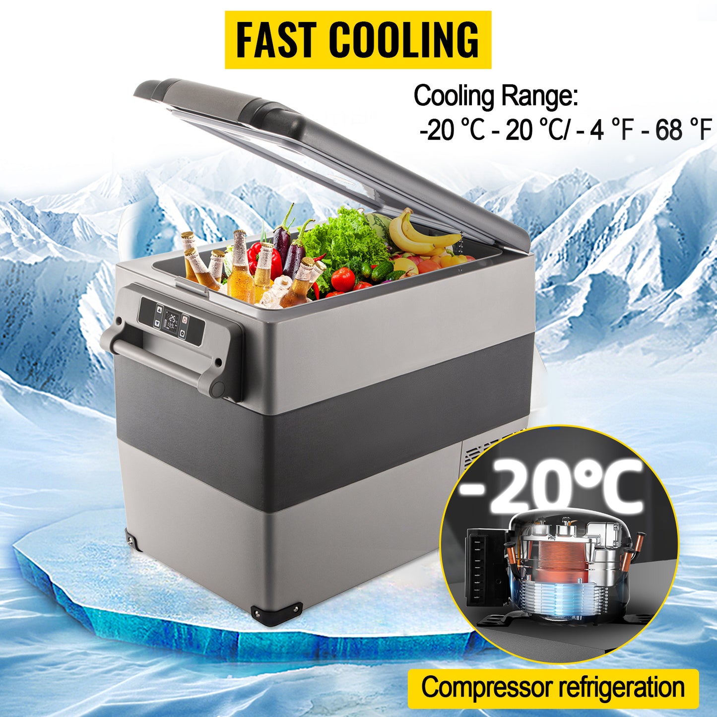 Vevor Portable Car Refrigerator Mini Fridge Freezer 20L 22L 35L 45L 55L Compressor Cooler 12V 24V DC Ice Box for Camping