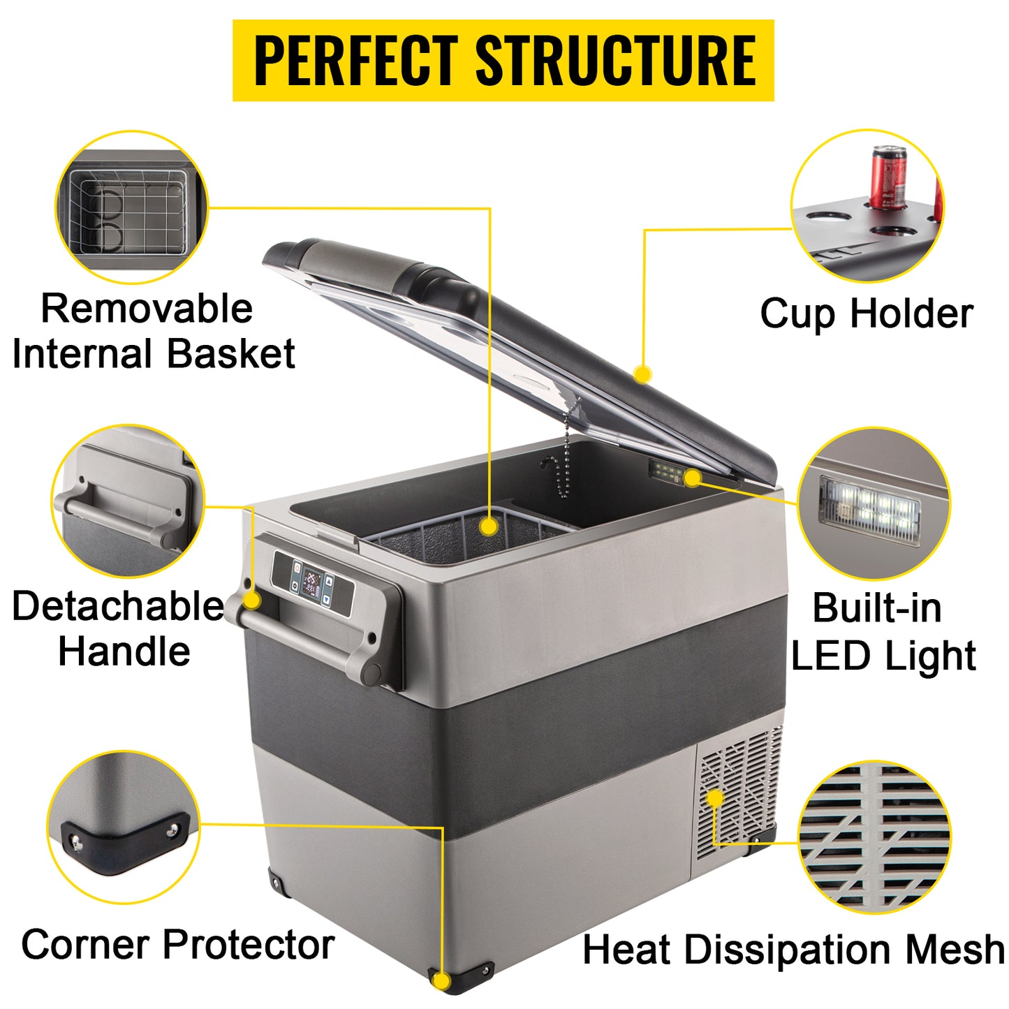 Vevor Portable Car Refrigerator Mini Fridge Freezer 20L 22L 35L 45L 55L Compressor Cooler 12V 24V DC Ice Box for Camping